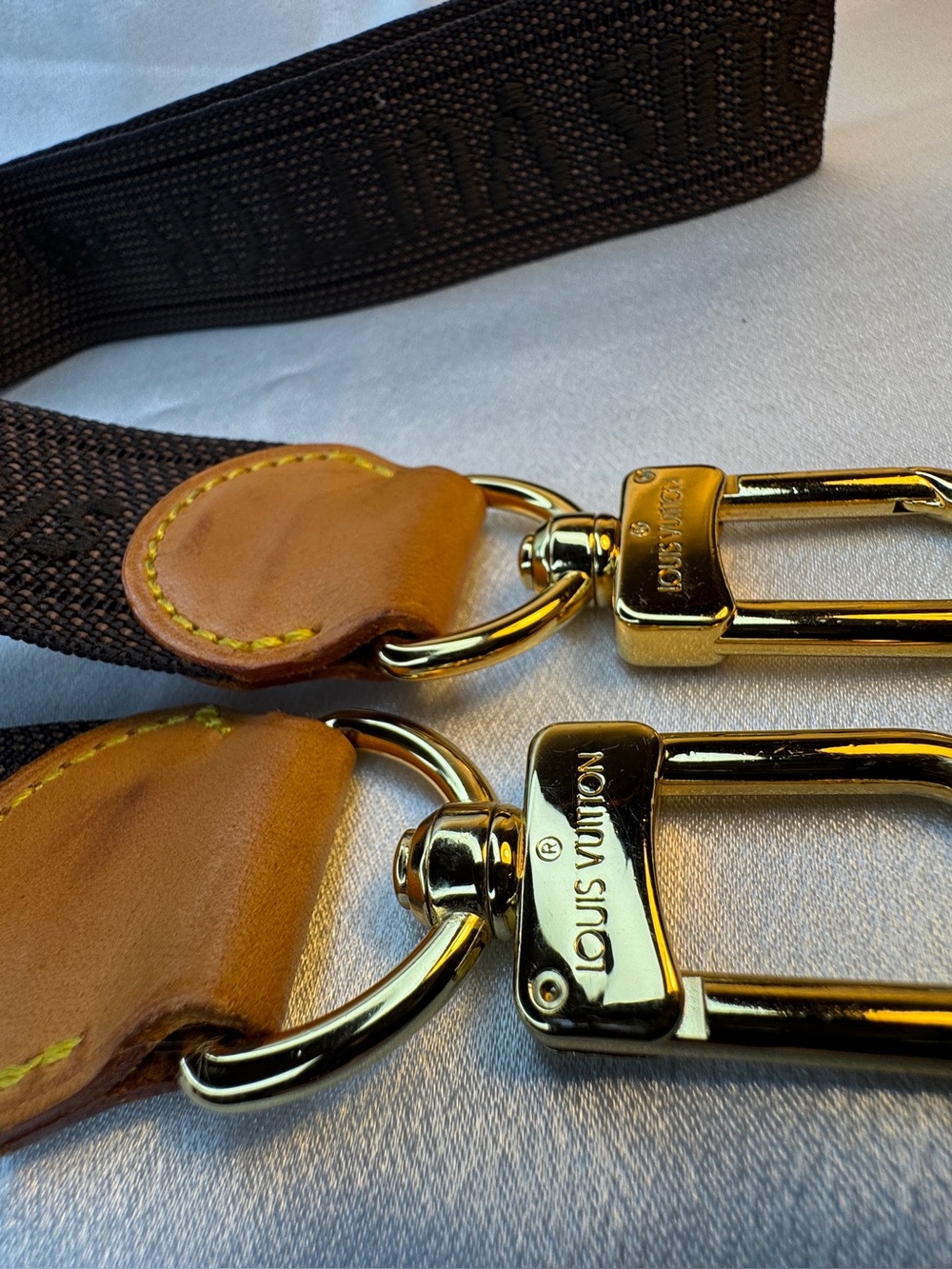 Louis Vuitton Stamped Brown Canvas Bag Strap with Tan Leather & Gold Hardware - Picture 9 of 16